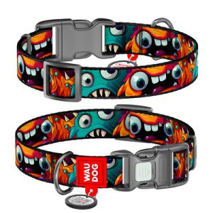 WAUDOG NYLON DOG COLLAR QR TOOTHED MONSTERS